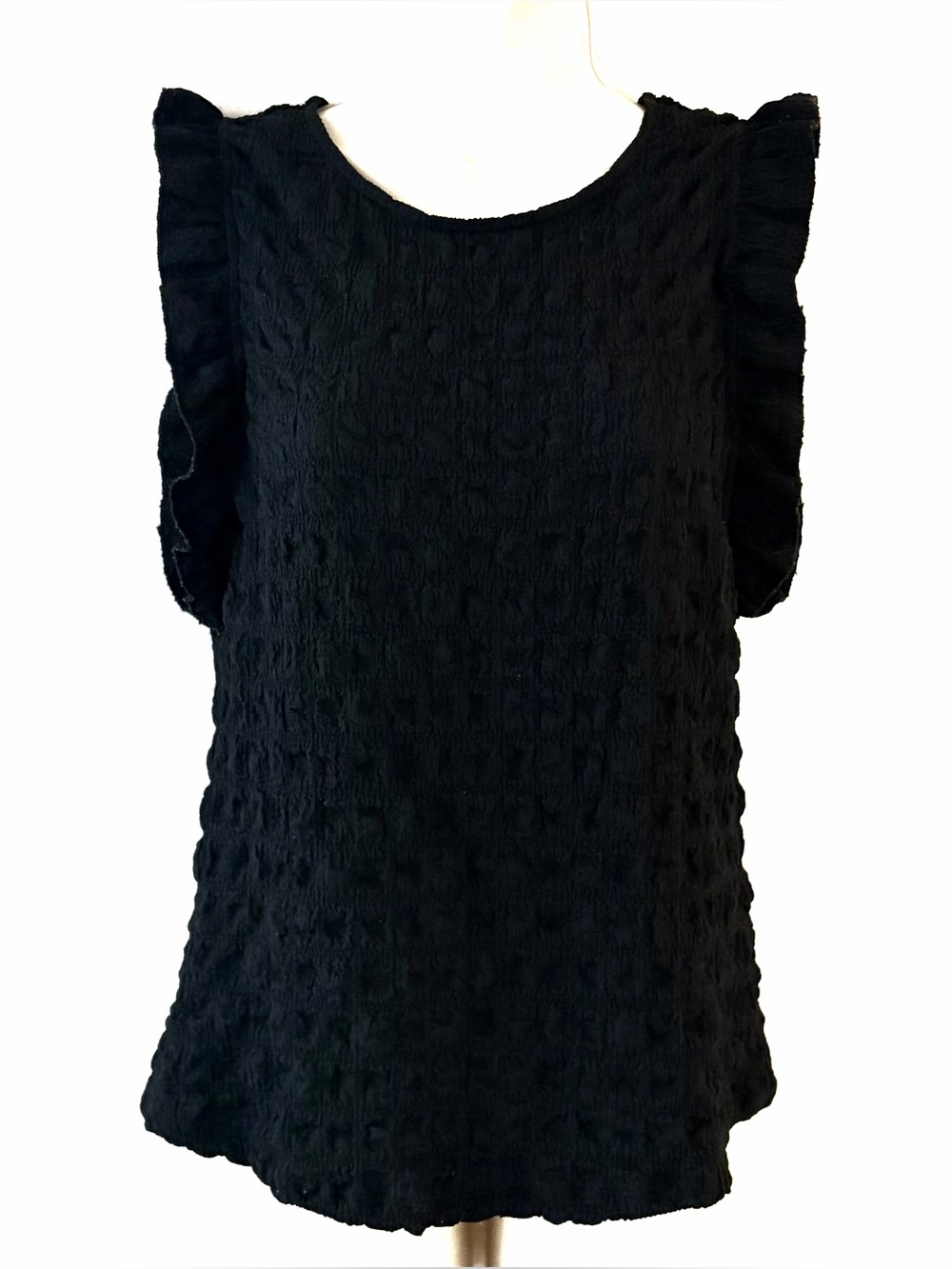 Ninety Black Textured Ruffle Sleeve Blouse